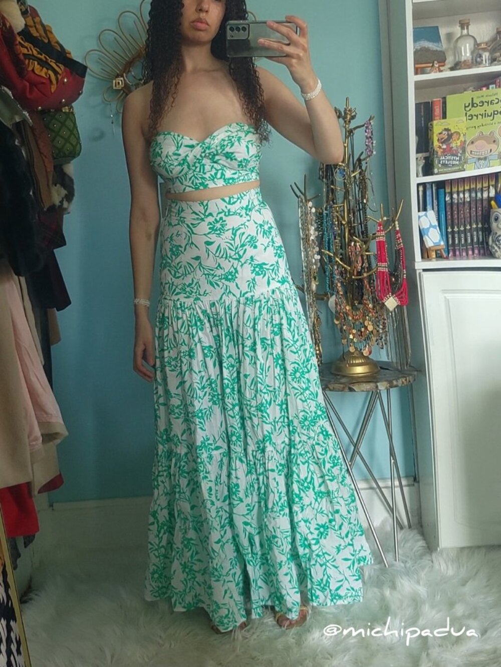 Runway The Label Ayla Crop Top and Maxi Skirt Set In Green and White Floral